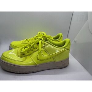 Nike Air Force 1 Low Youth 5.5Y Neon Volt Patent Leather Sneakers A02286-700 SB5
